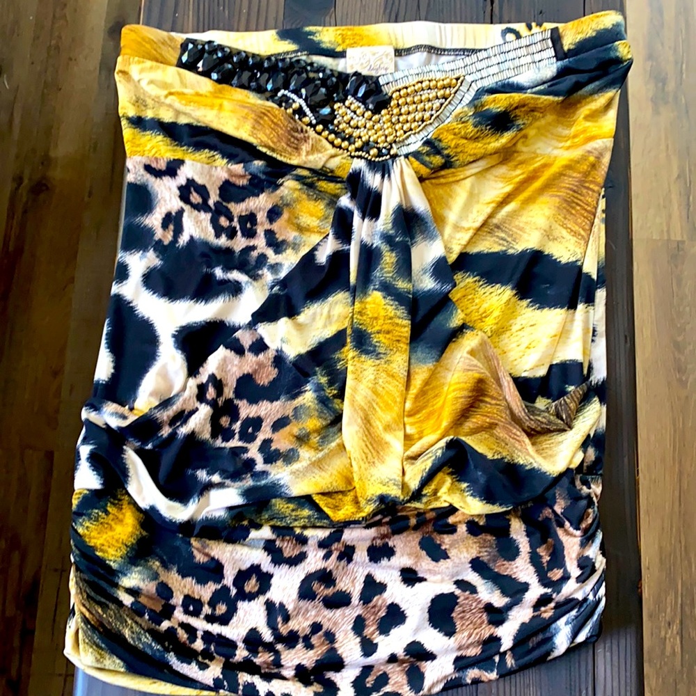 Daytrip beaded, animal print tube top